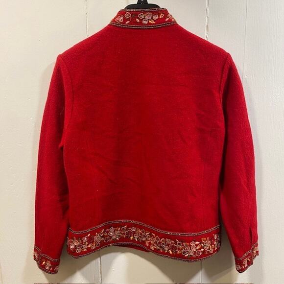 TALBOTS Beaded Red Boiled Wool Seamed Blazer Jacket Women M Petite - Picture 4 of 12